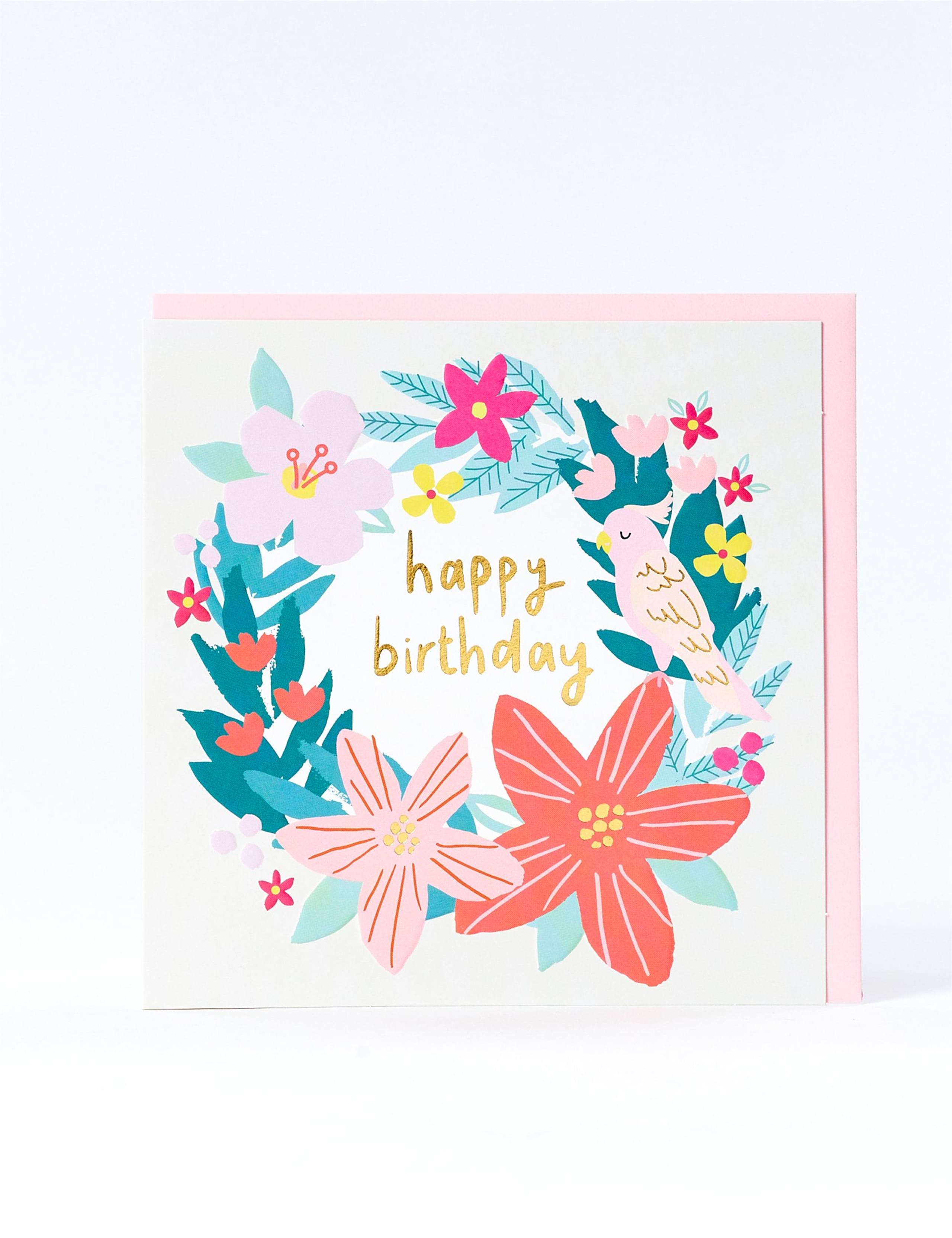 Contemporary Floral Wreath Birthday Card