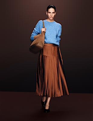 Satin Pleated Midaxi Wrap Skirt