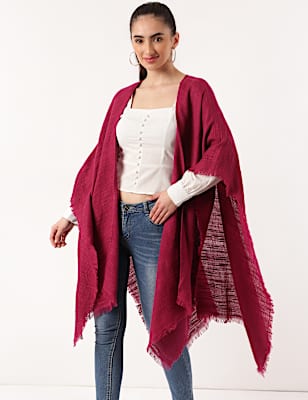 Pure Cotton Textured Shawl Neck Ponchos