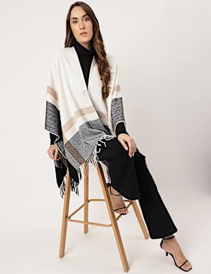 Colourblocked Open Front Poncho
