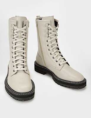 Leather Lace Up Flat Boots