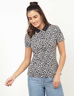 Pure Cotton Printed Polo Neck T-Shirt