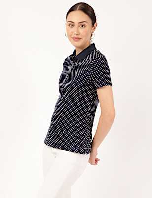 Pure Cotton Polka Dots Polo Neck T-Shirt