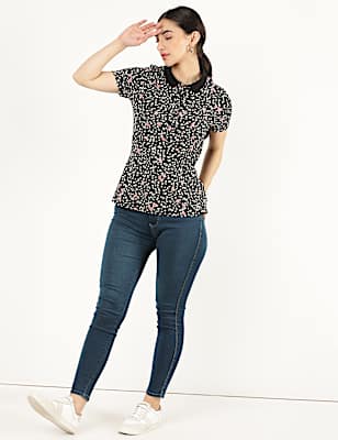 Pure Cotton Floral Collar Neck T-Shirt