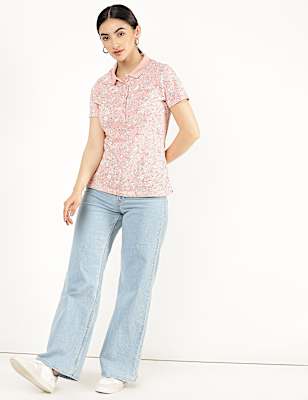 Pure Cotton Floral Collar Neck T-Shirt