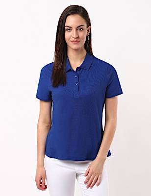 Pure Cotton Plain Polo Neck T-Shirt