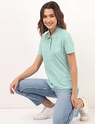 Pure Cotton Plain Polo Neck T-Shirt