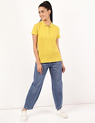 Pure Cotton Plain Polo Collar T-Shirt