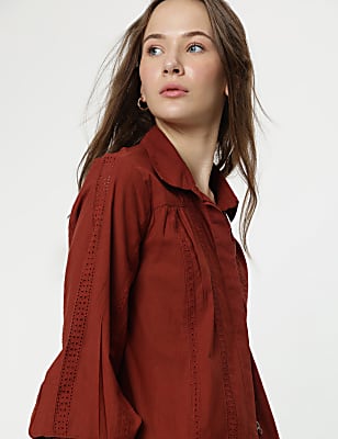 Cotton Rich Embroidery Spread Collar Shirt