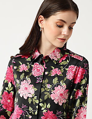 Satin Printed Collared Shirt