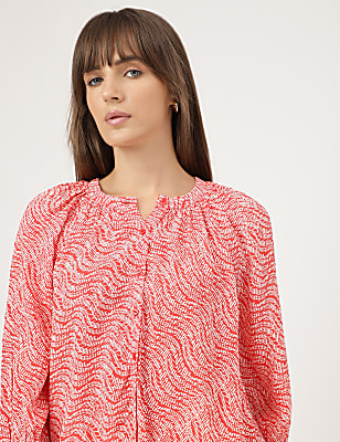Pure Viscose Printed Band Collar Shirt