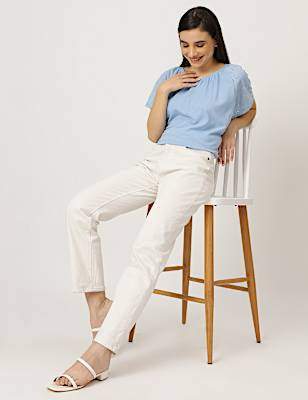 Pure Cotton Embroidered Round Neck Top