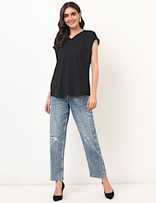 Plain V-Neck Top