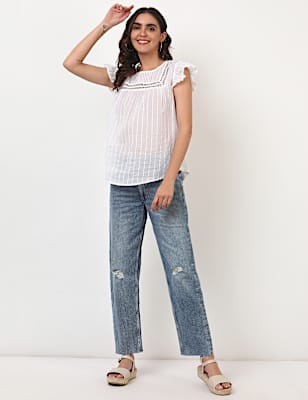 Pure Cotton Self Design Round Neck Top