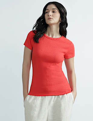 Cotton Rich Round Neck Textured Top