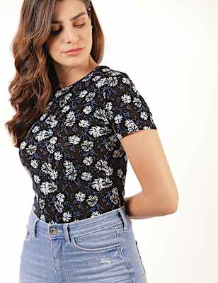Cotton Mix Floral Round Neck T-Shirt