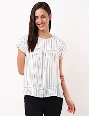 Stripe Woven Jersey Mix Top