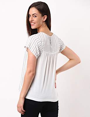 Stripe Woven Jersey Mix Top