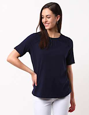 Cutwork Woven Jersey Mix Top