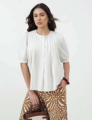 Pure Cotton Pleated Round Neck Top