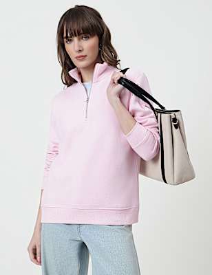 Cotton Rich Plain High Neck Sweatshirt