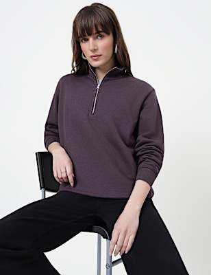 Cotton Rich Plain High Neck Sweatshirt