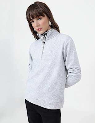Cotton Rich Plain High Neck Sweatshirt