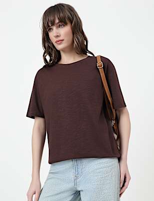Cotton Rich Plain Crew Neck T-Shirt