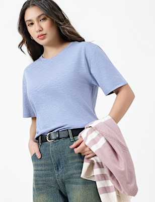 Cotton Rich Plain Crew Neck T-shirt