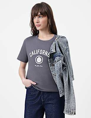 Pure Cotton Typography Crew Neck T-Shirt