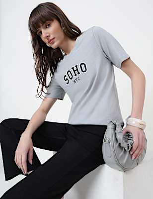Pure Cotton Typography Crew Neck T-Shirt