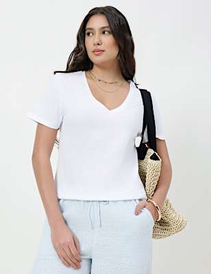 Pure Cotton Plain V-Neck T-shirt