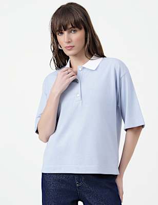 Pure Cotton Plain Polo Collar Polo T-Shirt