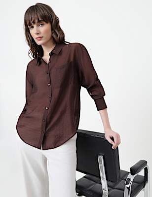 Lyocell Rich Plain Spread Collar Shirt