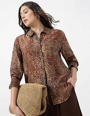Lyocell Lepard Print Spread Collar Shirt