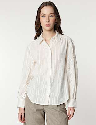 Pure Cotton Striped Spread Collar Shirt
