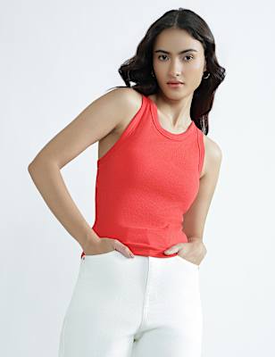 Cotton Rich Round Neck Textured Vest