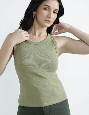 Cotton Rich Round Neck Textured Vest