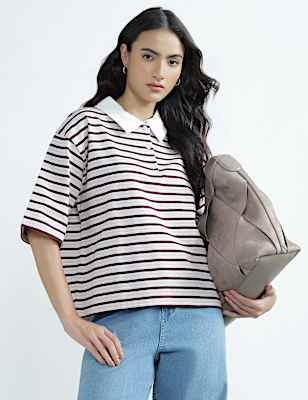 Pure Cotton Polo Neck Plain T-Shirt
