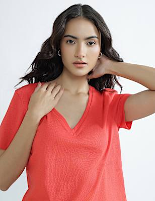 Pure Cotton V-Neck Plain T-Shirt