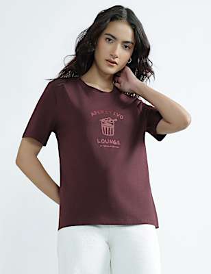 Pure Cotton Round Neck Graphic Print T-Shirt