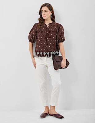Cotton-Rich Embroidered Balloon Sleeve Top