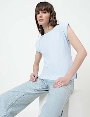Pure Cotton Plain Crew Neck Top