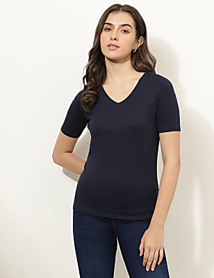 Pure Cotton Solid V-Neck T-Shirt