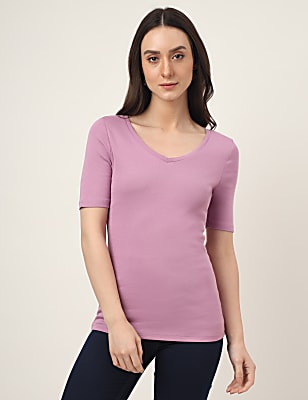 Pure Cotton Solid V-Neck T-Shirt