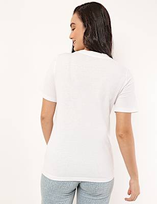 Pure Cotton Plain V-Neck T-shirt