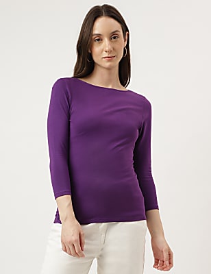 Cotton Plain Boat Neck Top