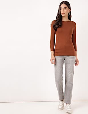 Cotton Plain Boat Neck Top
