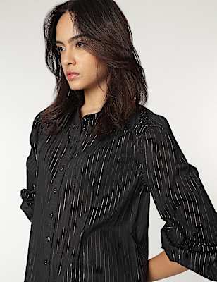 Cotton Modal Mandarin Neck Stripes Shirt