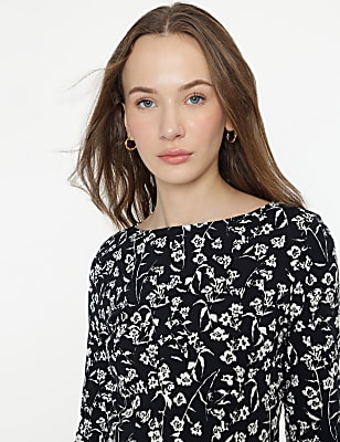 Cotton Rich Floral 3/4 Sleeves T-Shirt